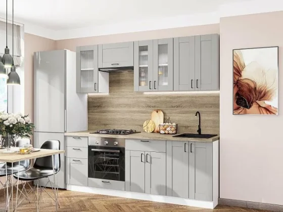 Готовый кухонный гарнитур кухня 2,2 метра Лофт-01 2140*2200*600 Grey Silk
